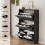 Armoire de rangement à chaussures moderne cannelée avec 3 tiroirs rabattables, tablettes réglables, peut contenir jusqu'à 24 paires, armoire de hall d'entrée autoportante-1326306325
