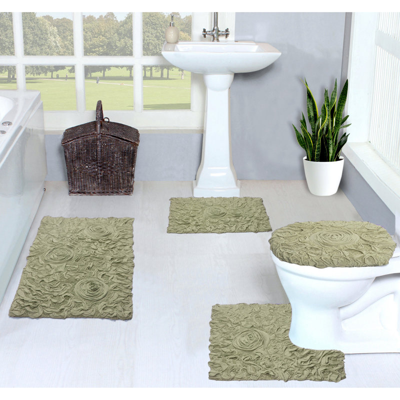 Ensemble de 4 tapis de bain touffetés à la machine Orobosa Collection (ensemble de 4), Vert