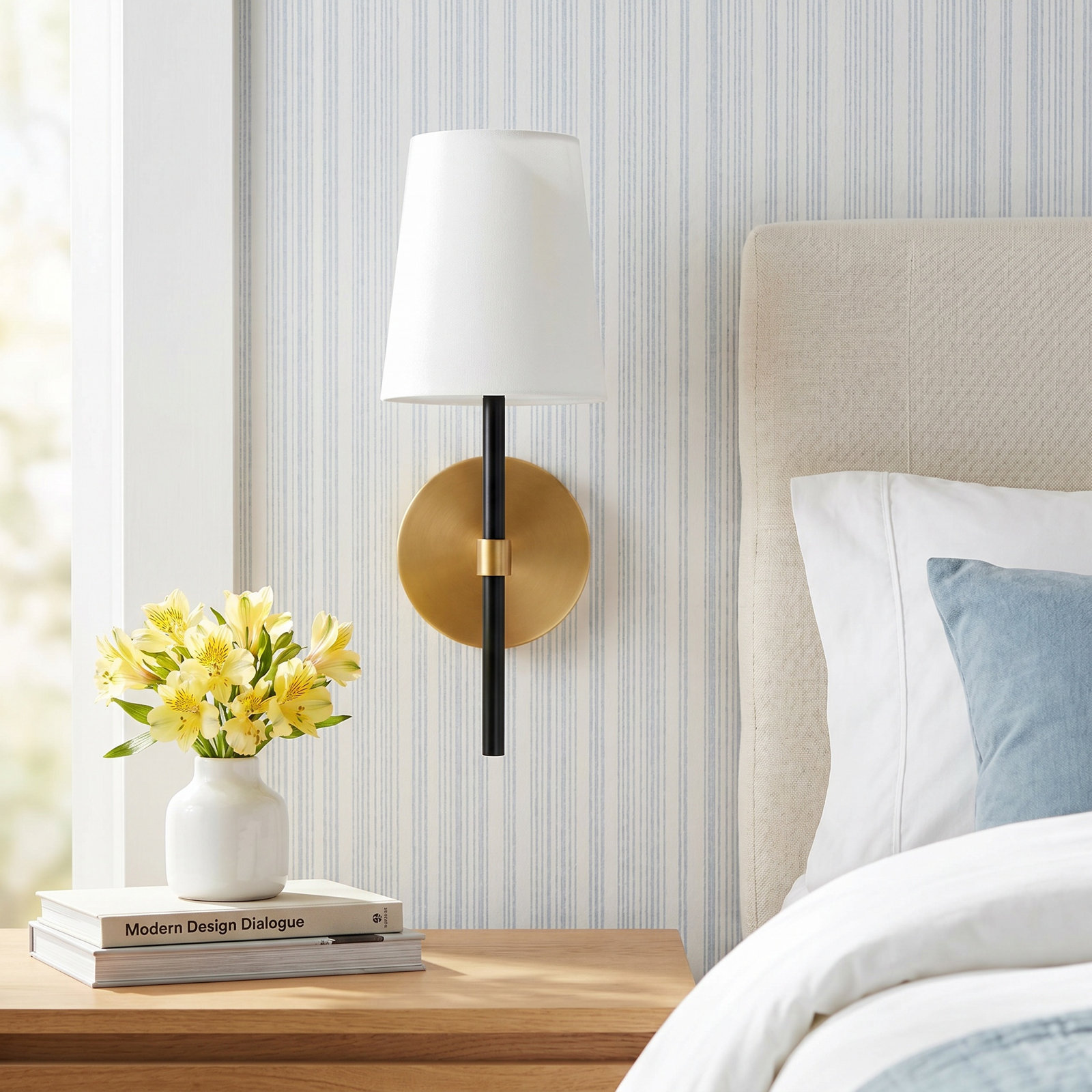 Single Light Dimmable Armed Sconce, Burnished Brass GBK