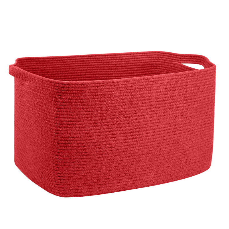 Extra Large Cotton Rope Storage Basket - 62L Decorative Foldable Bin for Laundry, Blankets, Pillows, and Toys, Red