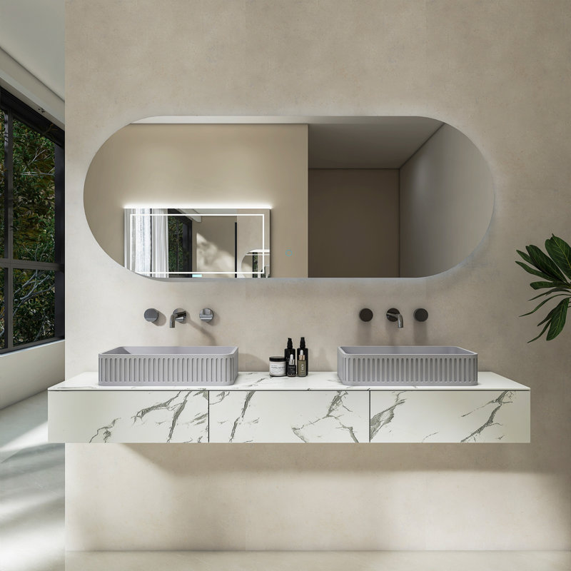 Lavabo de salle de bain rectangulaire gris moderne en béton de 20,5 pouces