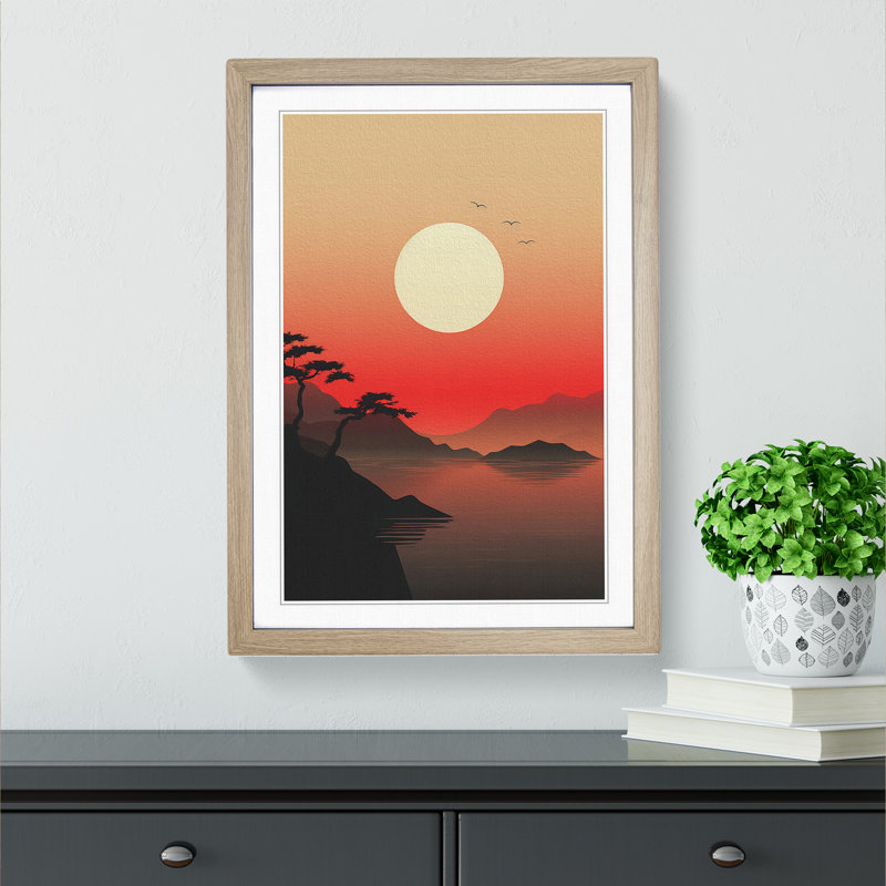Japanese Sunset Minimalism - Framed Print, Oak Framed, 46cm H x 34cm W x 2cm D