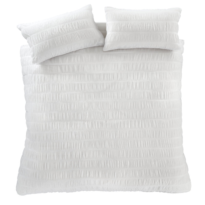 Seersucker Duvet Cover Set with Pillowcases, Double Duvet Cover + 2 Standard Pillowcases, White