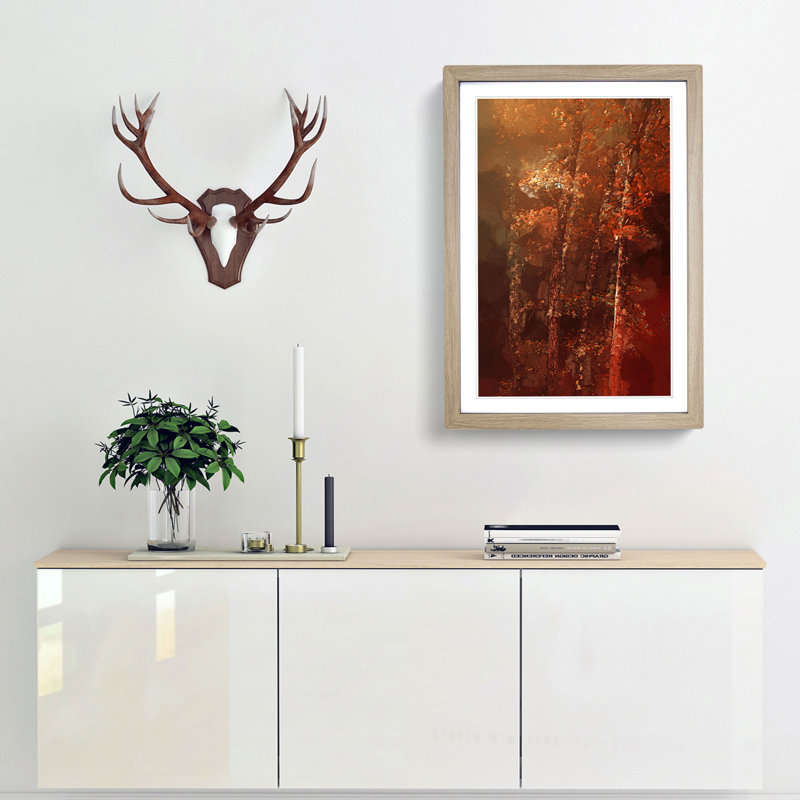 Trees of Autumn in Abstract - Picture Frame Graphic Art Print, 50cm H x 35cm W x 2cm D, Oak