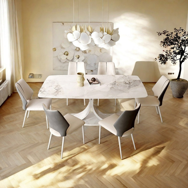 Table de roche moderne blanc crème lustré, H 29,5 po x L 70,9 po x l 35,4 po