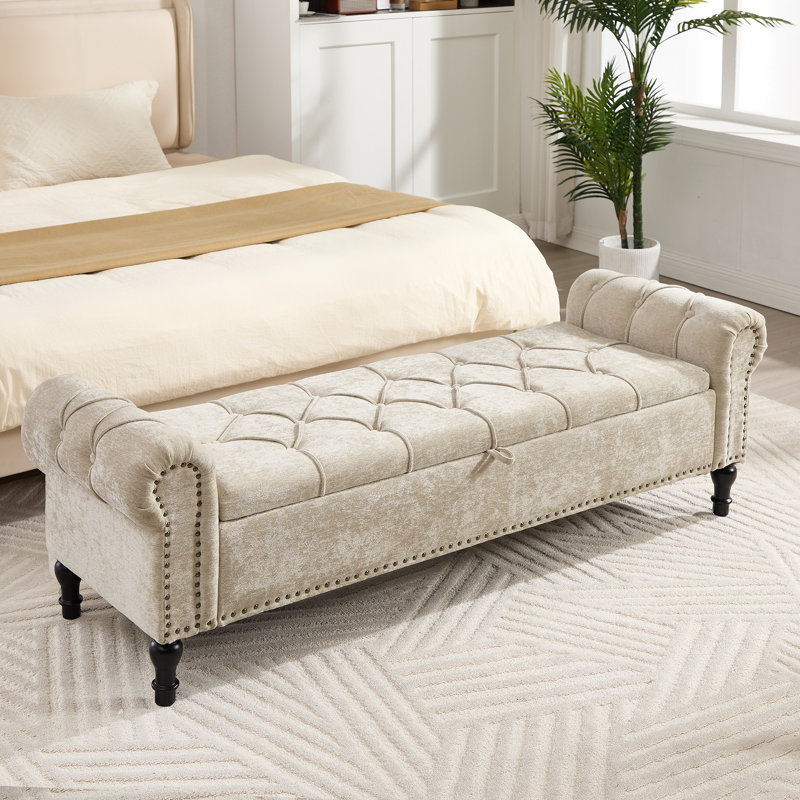 Banc de rangement rembourré 66,9 po Karsheen, Kaki