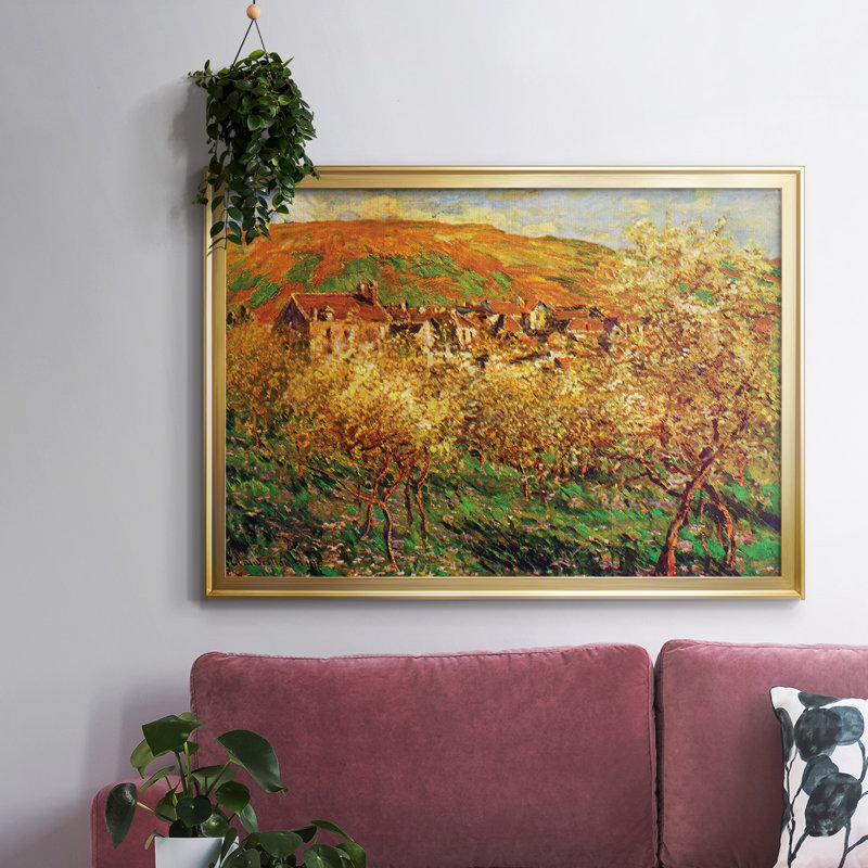 «Blooming Apple Trees», reproduction encadrée sur toile par Claude Monet, H 14 po x l 20 po x P 1,5 po, Or