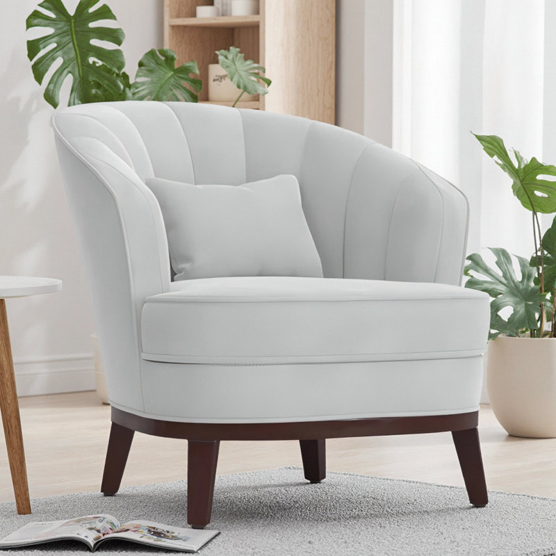 Élégant fauteuil d'appoint en tonneau rembourré Ava, Gris clair