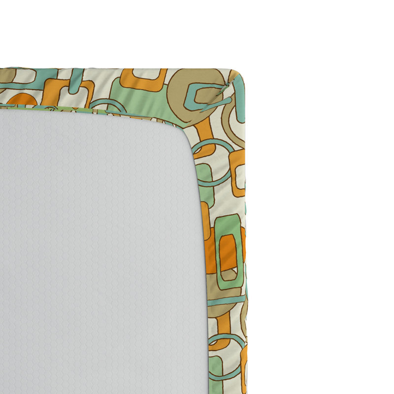 Microfiber Fitted Sheet, Queen Fitted Sheet, Orange/Green Geometric