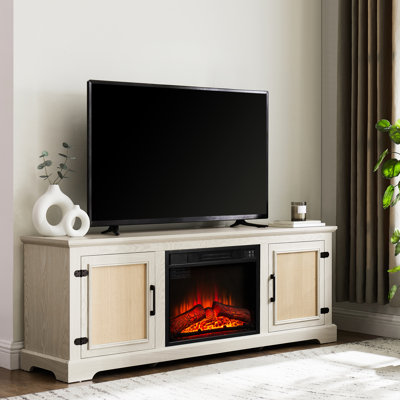 Meuble audio-vidéo blanc avec foyer 4777 et meuble télé naturel avec tablette réglable de 23 po pour téléviseur de 70 po ou moins