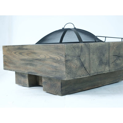 Outdoor Fire Pit With Rustic Wood Grain Design - 17.62In Height, 26.95In Depth, 24.28In Width, 14.75Lb, Magnesium Oxide, Antique Dark Grey Wood-Fueled Charm D X W H, Garden &