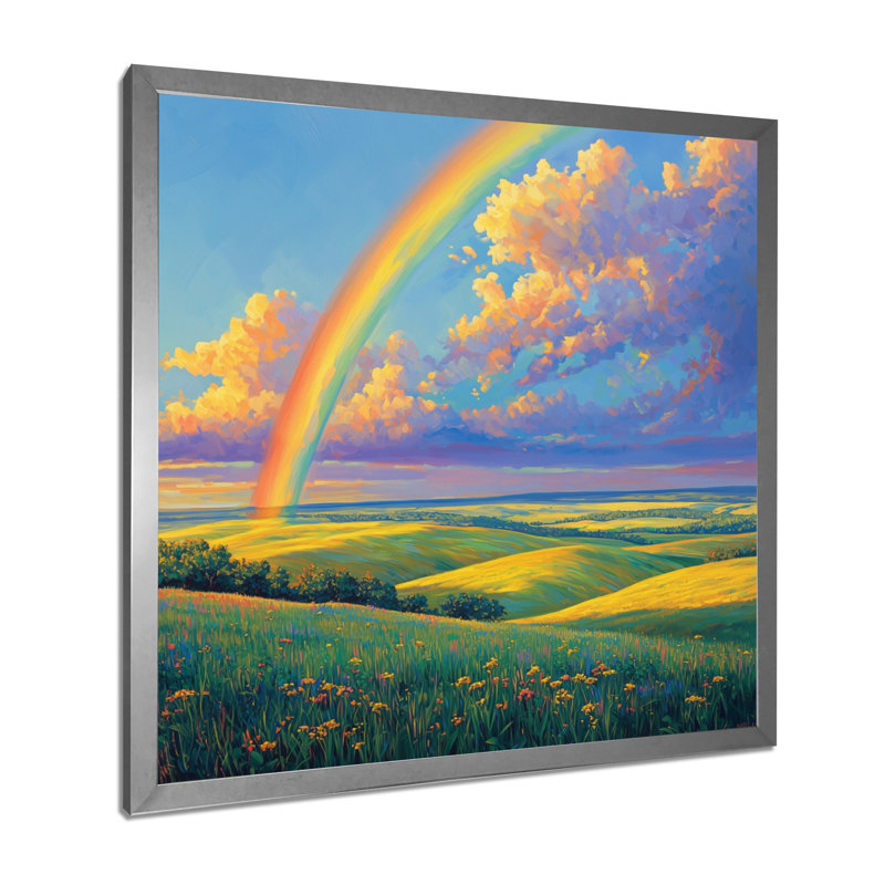 Giel Rainbow Over The Windy Plains I - art mural arc-en-ciel pour le salon, H 16 po x l 16 po, Argent argent