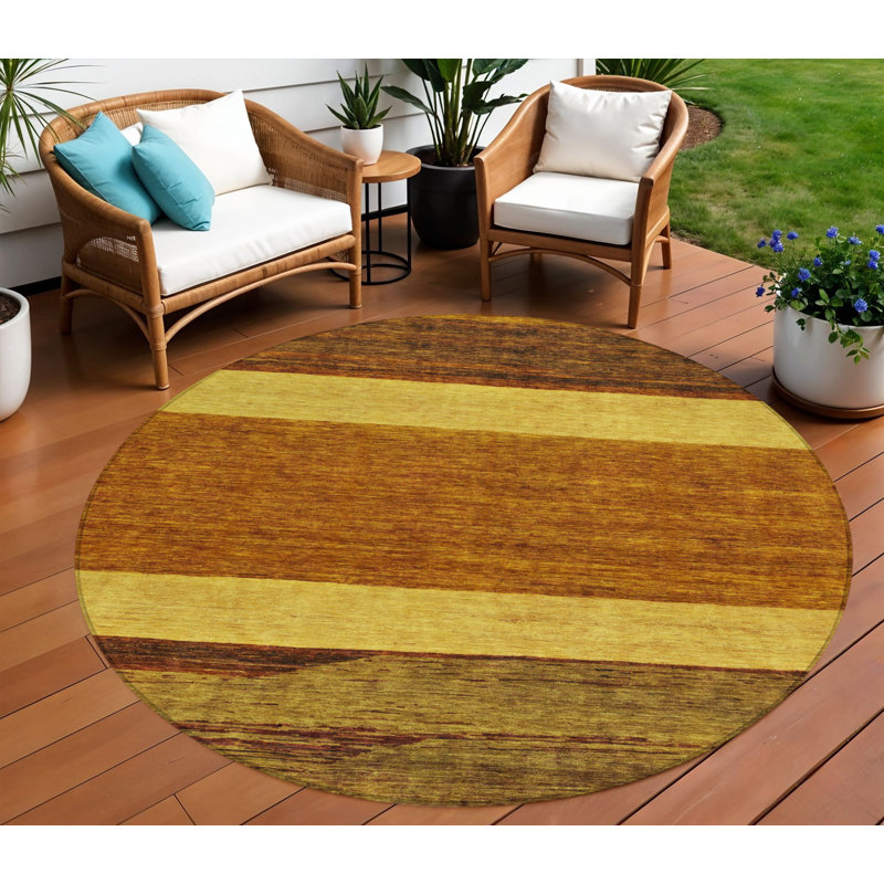 Tapis extérieur rond lavable abstrait doré et brun 8 pi Terra Cotta