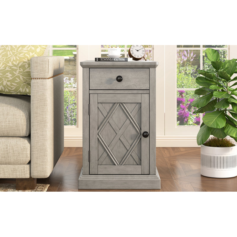 Table de bout de salon classique avec ports USB et rangement, Gris antique