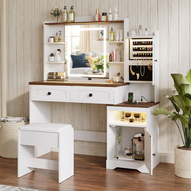 Vanity Desk with with Glass Top and Lights