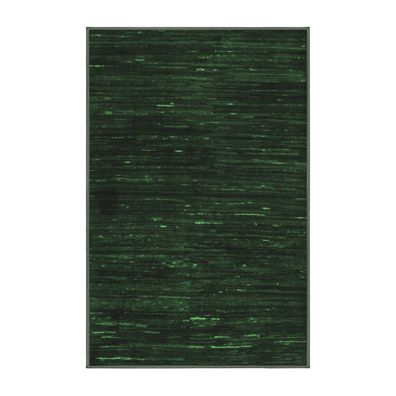 Tapis rectangulaire vert / noir en polyester et laine tissé à la machine 5 pi x 7 pi Abstract