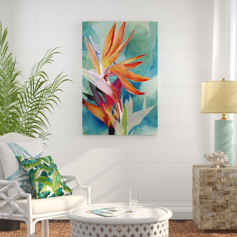 " Vivid Birds Of Paradise II " by Jennifer Paxton Parker, 48" H x 32" W, Wrapped Canvas, No Frame