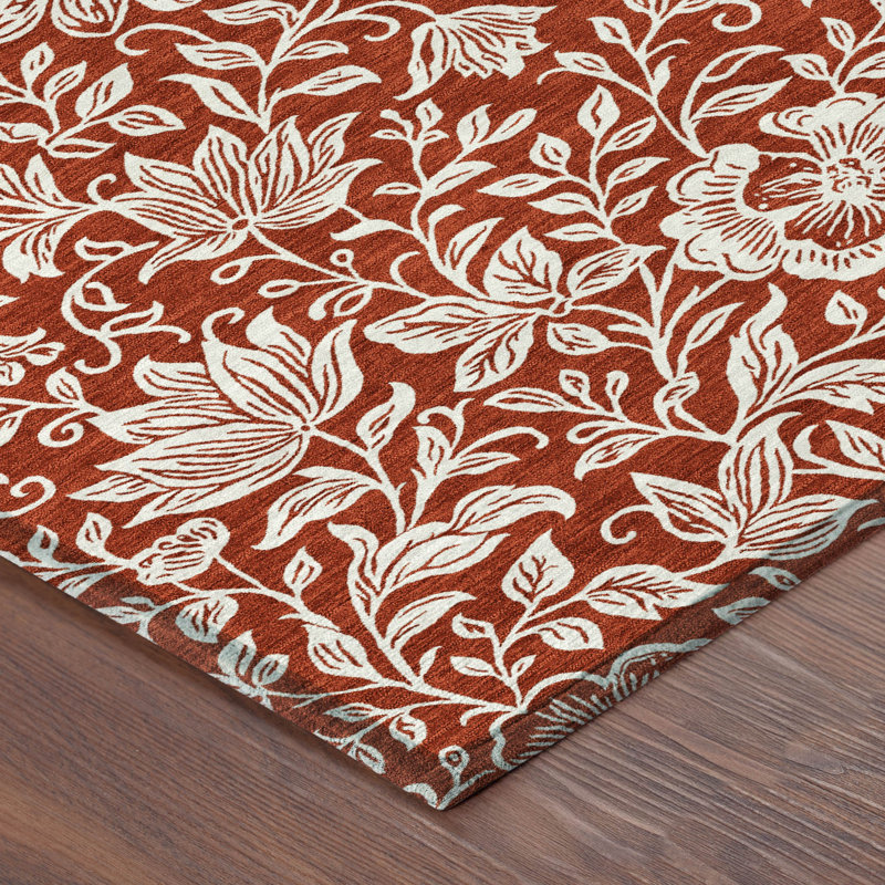 Machine Washable Indoor/Outdoor Chantille ACN2572 Floral Rug, Red, 2'6" x 3'10"