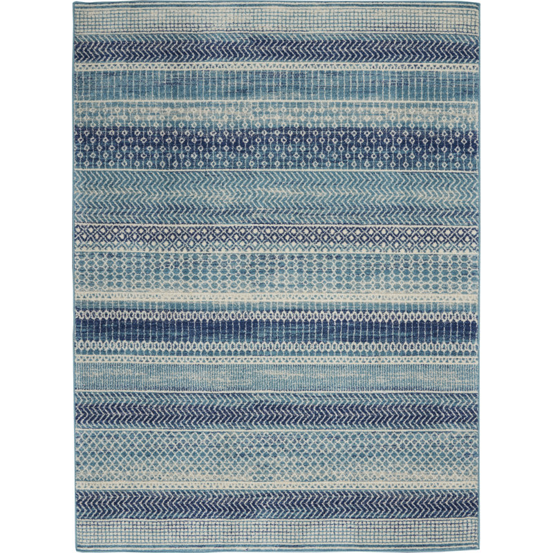 Tapis bleu marine à rayures Gillsville, Rectangle 3 pi 9 po x 5 pi 9 po