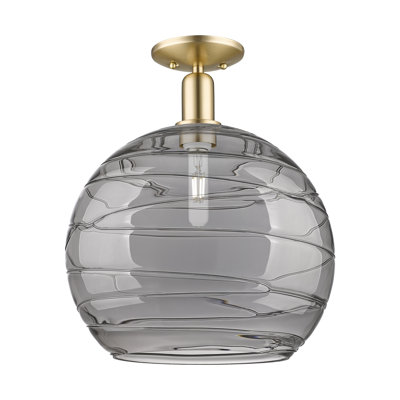 Arcadia - Athens Deco Swirl - 1 Light 14" Semi-Flush Mount - Champagne Bronze Finish - Light Smoke Deco Swirl Shade