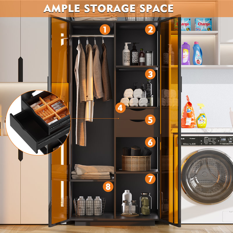 Armoire multifonctionnelle moderne pour chambre 70 ", Noir