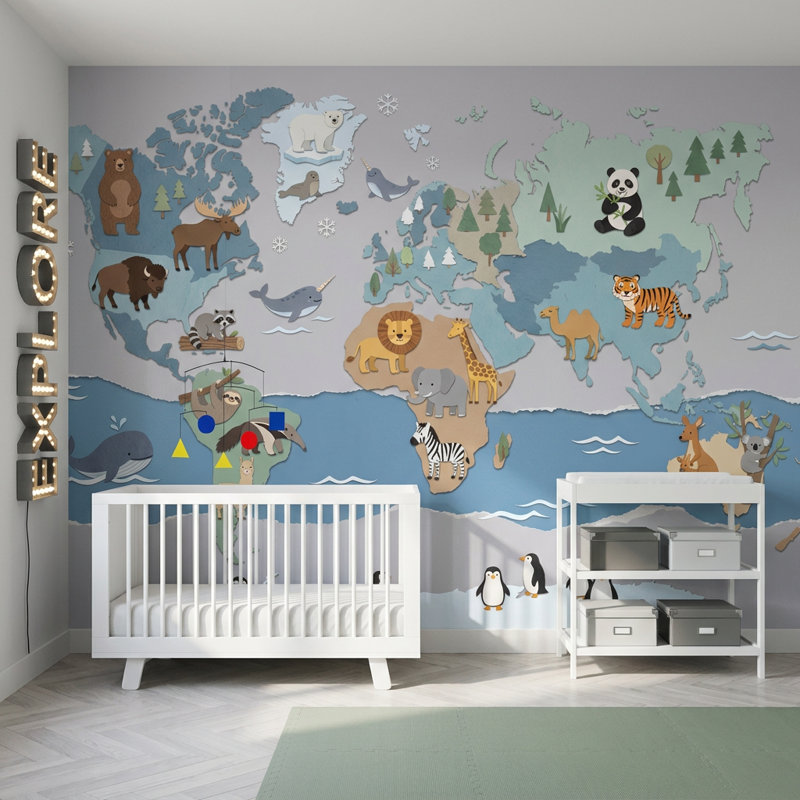 Papier peint carte du monde, Non tissé, 160 po x 108 po