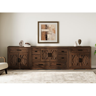 Glenford 117"W Large Modern Farmhouse Office Storage Cabinet With Barn Doors & Drawers, Scratch-Resistant Tree Bark by Winston Porter
