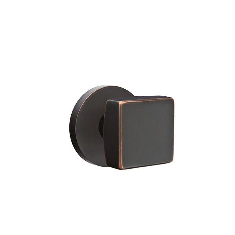 Ensemble de faux boutons Emtek avec rosette à disque et bouton carré, Bronze huilé