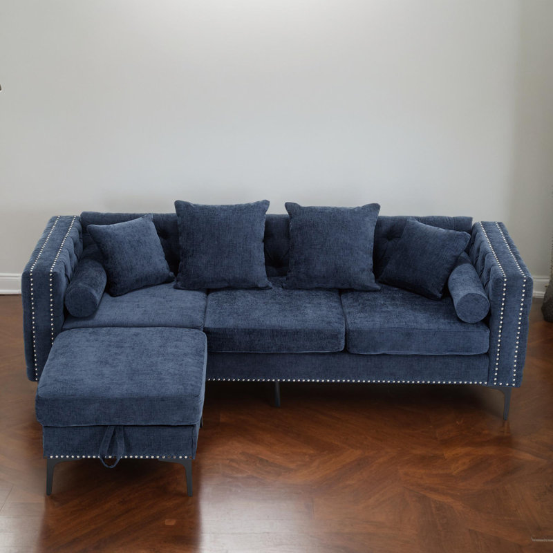 Canapé modulaire réversible en L 85 po, Bleu