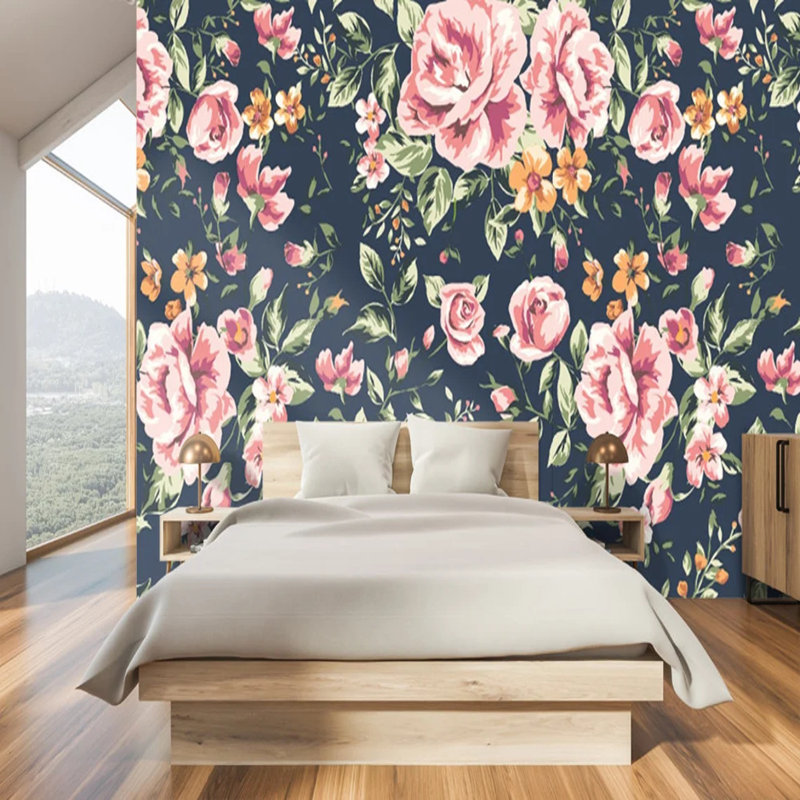 Série de papier peint Midnight Rose Garden, L 106 po x l 138 po