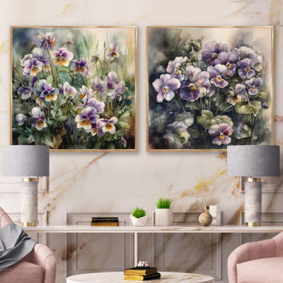 Pétunias mauves en fleurs - ensemble de 2 pivoines carrées