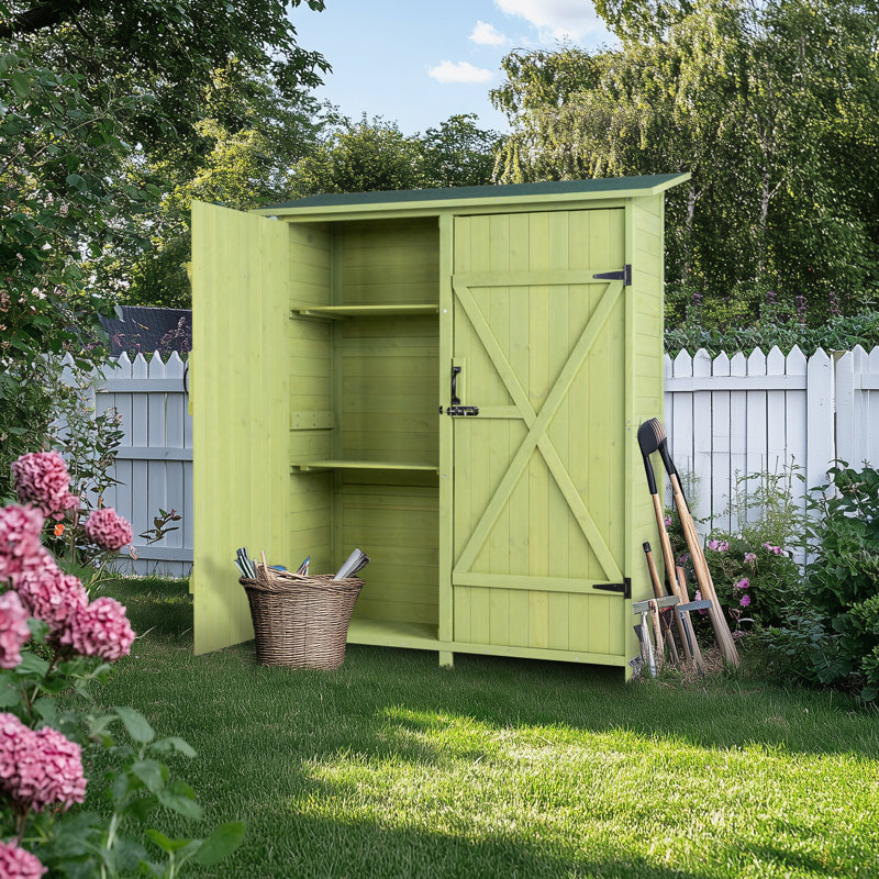 5.3 ft. x 4.5 ft. Solid Wood Lean-To Tool Garden Storage Shed, Green