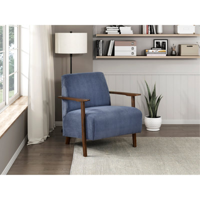 Chaise d'appoint moderne, bois massif et contreplaqué avec accoudoirs en velours côtelé, rembourrage en mousse