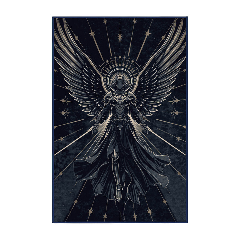 Machine Washable Warmley Angel Warrior Posh & Luxe Starburst Rug in Gray – Navy Binding, 2x5