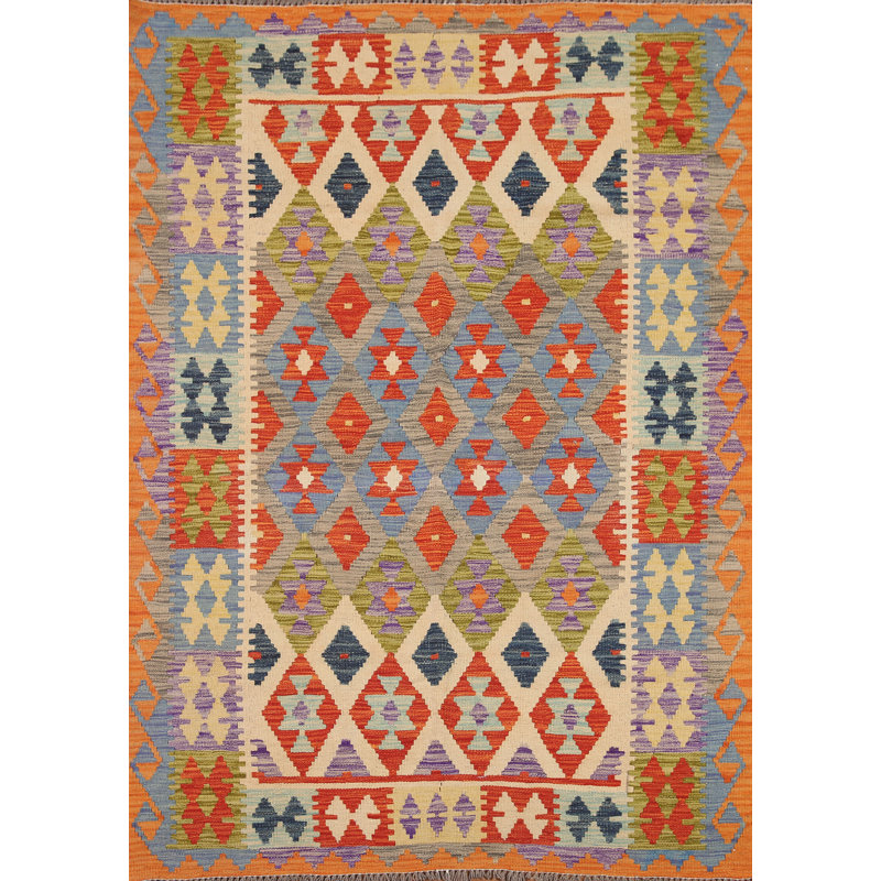 Tapis oriental en laine réversible kilim 5 x 6