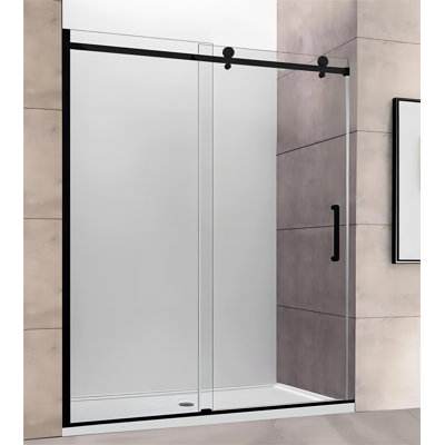 Helius 55'' - 59'' W x 75'' H Sliding Frameless Shower Door with Clear Glass