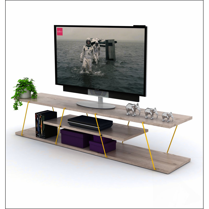FurnisHome Store Tars Mid Century Modern Tv Stand 4 Shelves Open Storage Metal Cords Entertainment Centre 56 inch Low Tv Unit