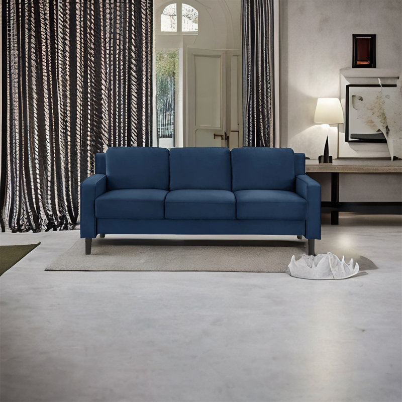 Canapé à accoudoirs carrés en velours 77,14 po Shonica, Velours bleu