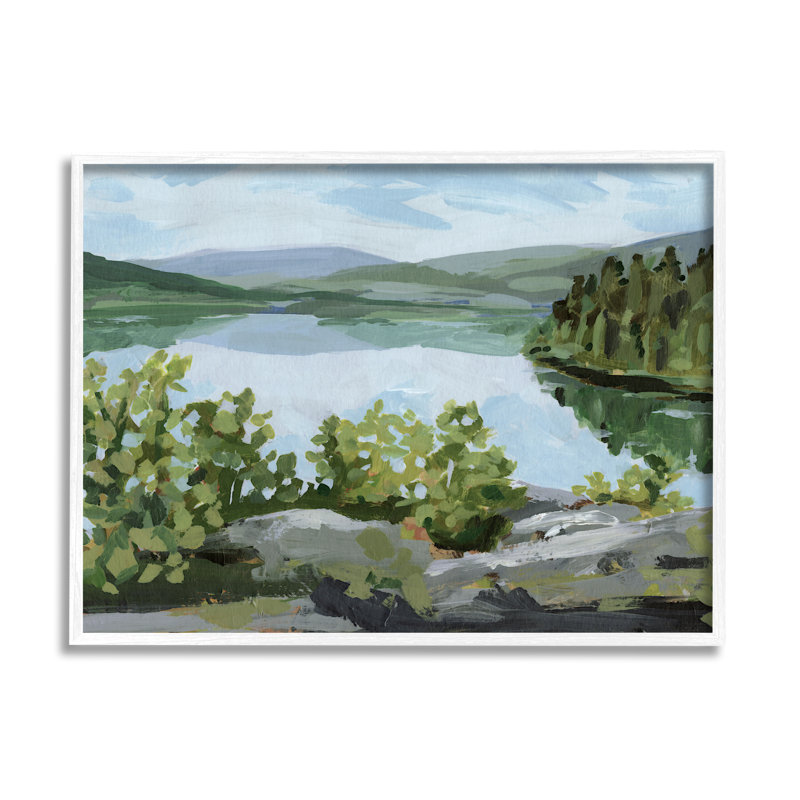«Forest Lake Clearing Scenery» par Victoria Barnes - Peinture, H 11 po x l 14 po x P 1,5 po