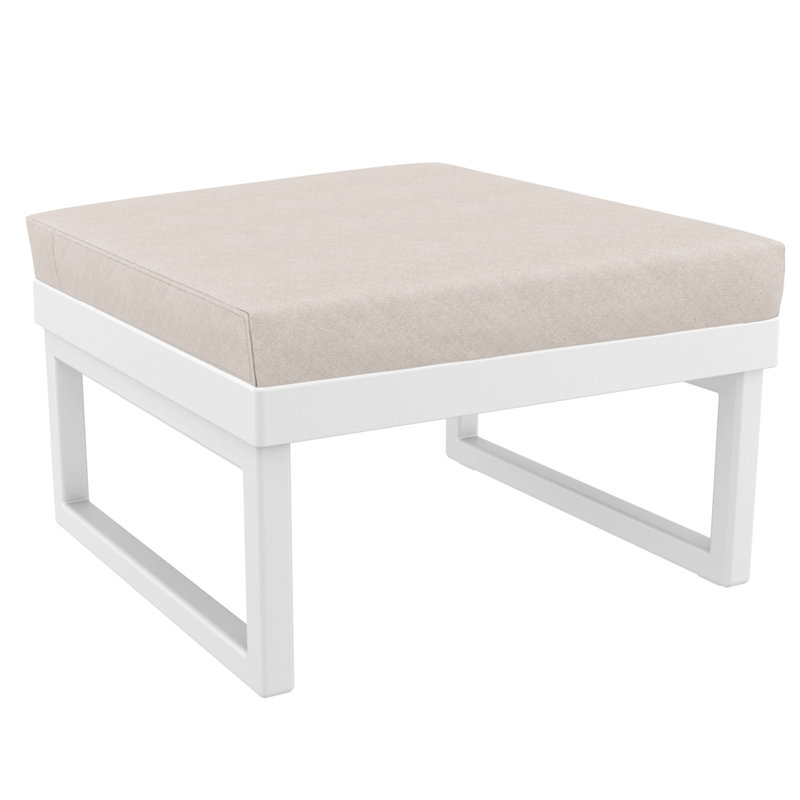 Repose-pieds d'extérieur avec coussin Lane, Blanc, Toile lin Sunbrella®