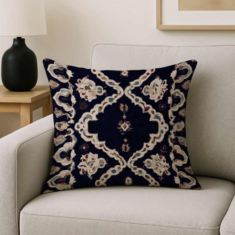 Coussin décoratif intérieur / extérieur gris Modern Modern, Gris / noir / bleu géométrique 1, Carré 16 po
