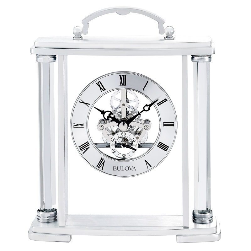Adrienne Roman Numeral Stainless Steel Quartz Movement / Crystal Tabletop Clock in Silver