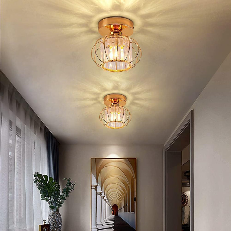 Debussy 1-Light Crystal Semi Flush Mount Ceiling Light, Gold