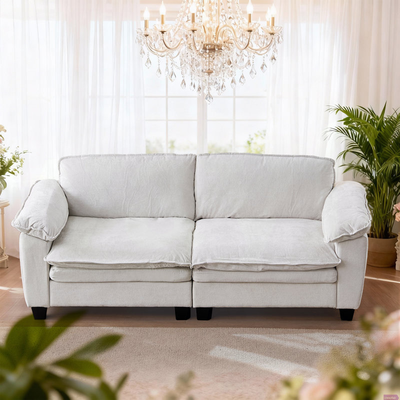 Mavretta 84.2" Loveseat Couch with Soft Chenille Upholstered Sofa, Beige Chenille