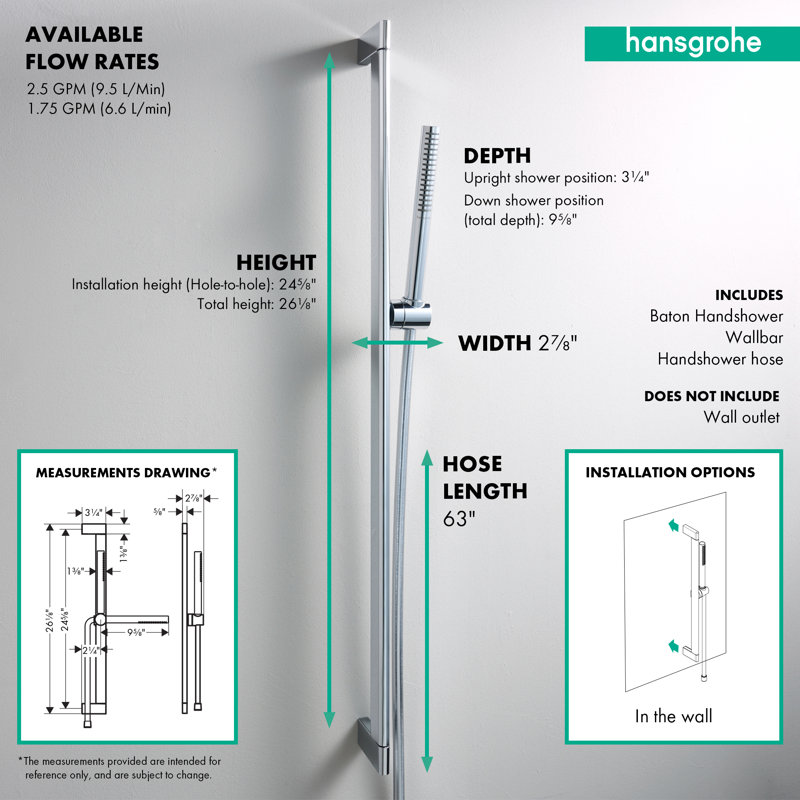 hansgrohe Pulsify S Wallbar Set 100 3-Jet 24", Chrome, 1.75 GPM