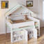 Lit mezzanine avec tablettes intégrées, armoire de rangement et toit à baldaquin-1396017705