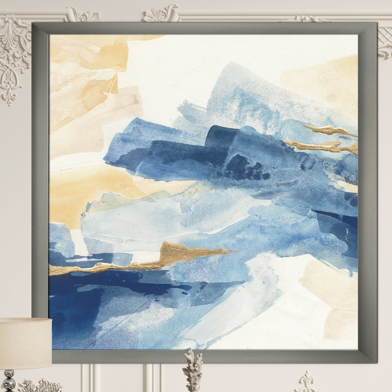 «Quinlan Metallic Gold Indigo II», reproduction d'art sur toile, H 20 po x l 12 po x P 1po, Cadre argenté
