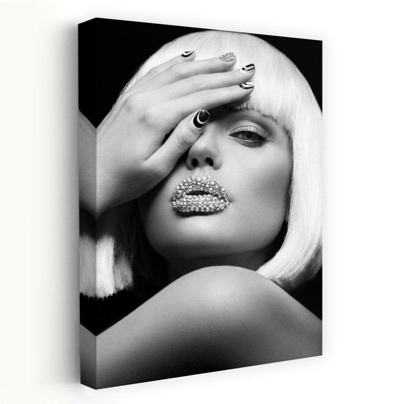 Diamond Lips Bw Art contemporain, H 24 po x l 16 po