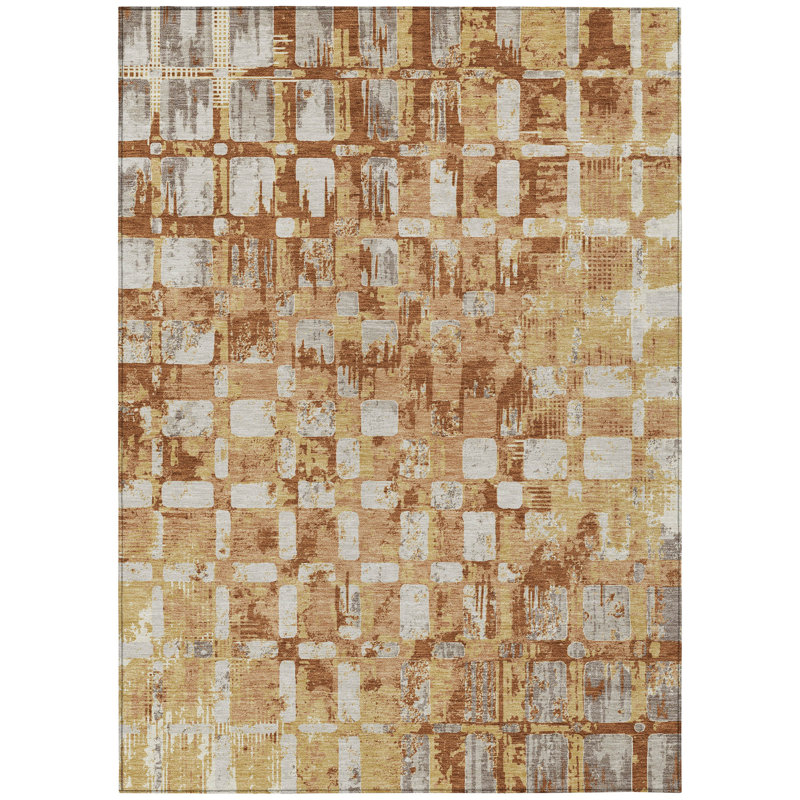 Machine Washable Indoor/Outdoor Chantille ACN2628 Abstract Rug, 2'6" x 3'10", Copper