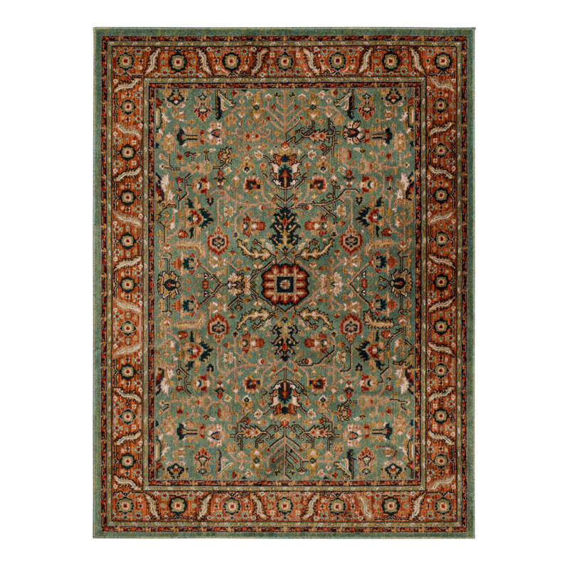Tapis d'intérieur en lin tissé à la machine Celine, Vert-de-gris, 2 pi x 4 pi